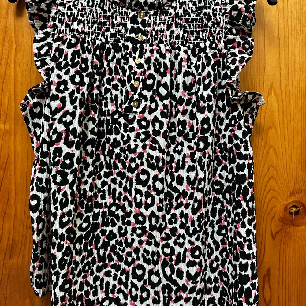 LOFT Black, White, Pink  Smocked Ruffle Blouse